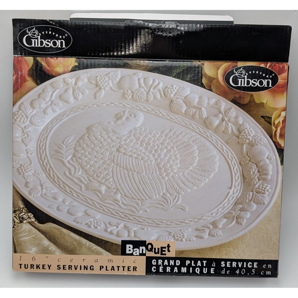 Gibson Porcelain Turkey Serving Platter Oval 16 Inches Ceramic White
